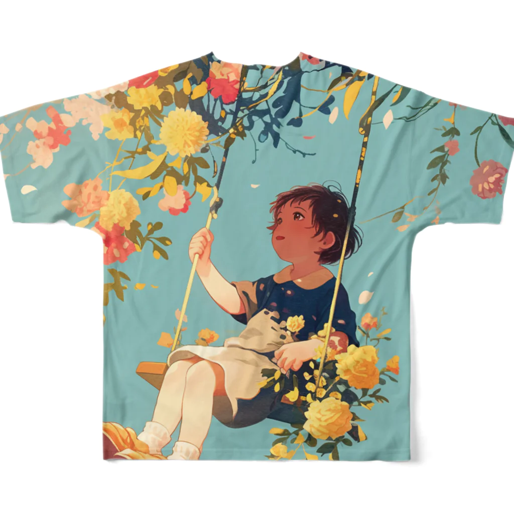 AQUAMETAVERSEの花ブランコに揺られ喜ぶ女の子　ラフルール　1859 All-Over Print T-Shirt :back