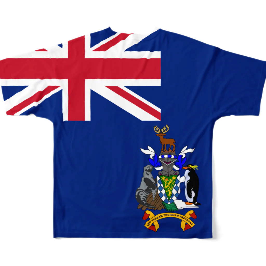 お絵かき屋さんのサウスジョージア・サウスサンドウィッチ諸島の旗 All-Over Print T-Shirt :back