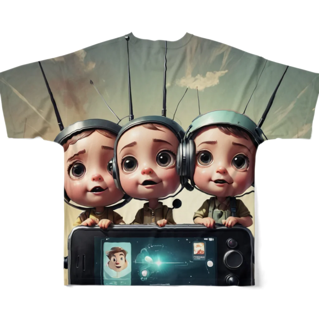 AI妖怪大図鑑の電波妖怪　バリ3兄弟 フルグラフィックTシャツの背面