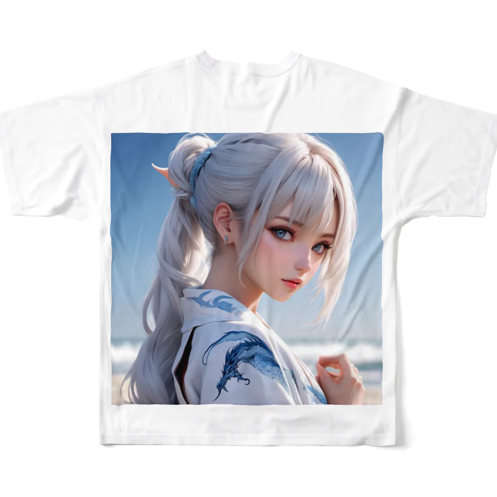 スカ次郎ショップの白髪和服美女シリーズ0001 フルグラフィックTシャツの背面