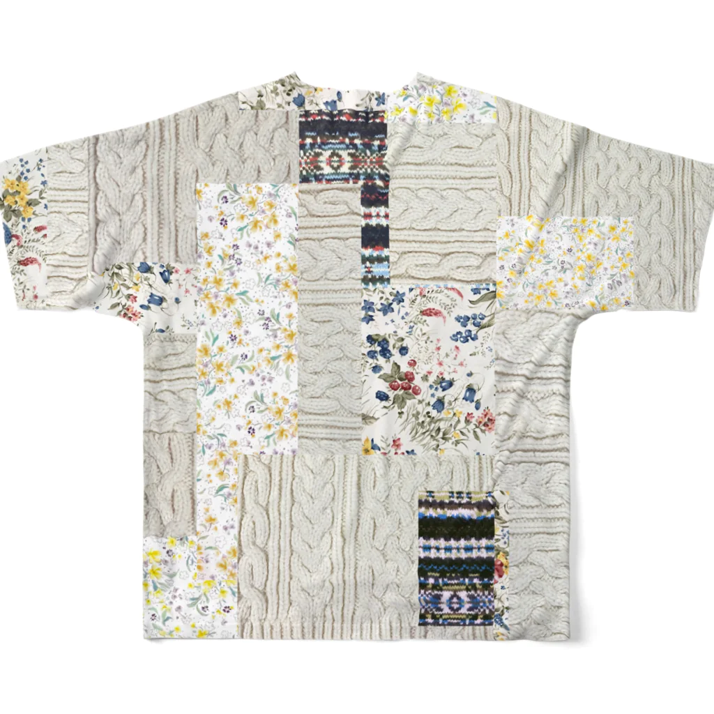 chabiのアランニットとお花のグラフィックTシャツ All-Over Print T-Shirt :back