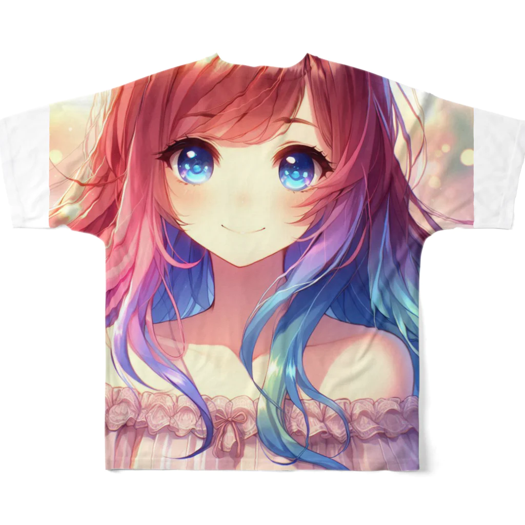 終わらない夢🌈の優しく微笑む少女💞 フルグラフィックTシャツの背面