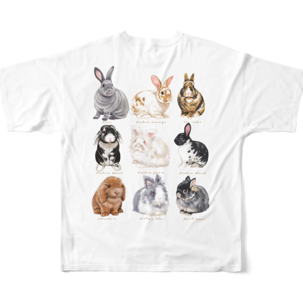 atelier*Noelのレアっ子系うさぎさん「背面デザイン」 All-Over Print T-Shirt :back