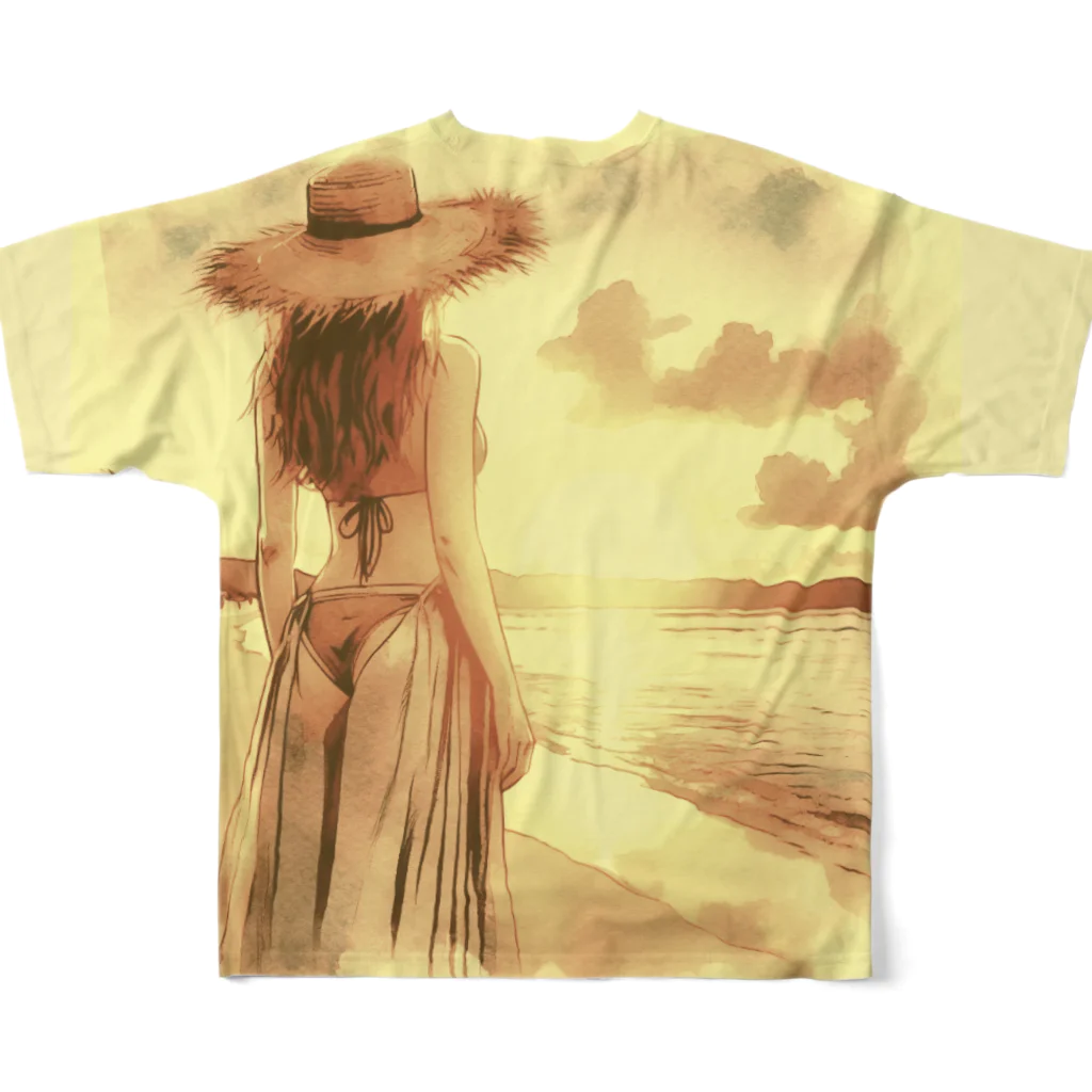 kumainchouのsunset  sepia All-Over Print T-Shirt :back