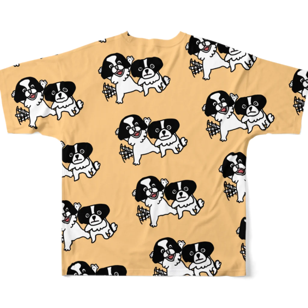 かもめちゃぁんの狆犬兄弟の手描きイラスト All-Over Print T-Shirt :back