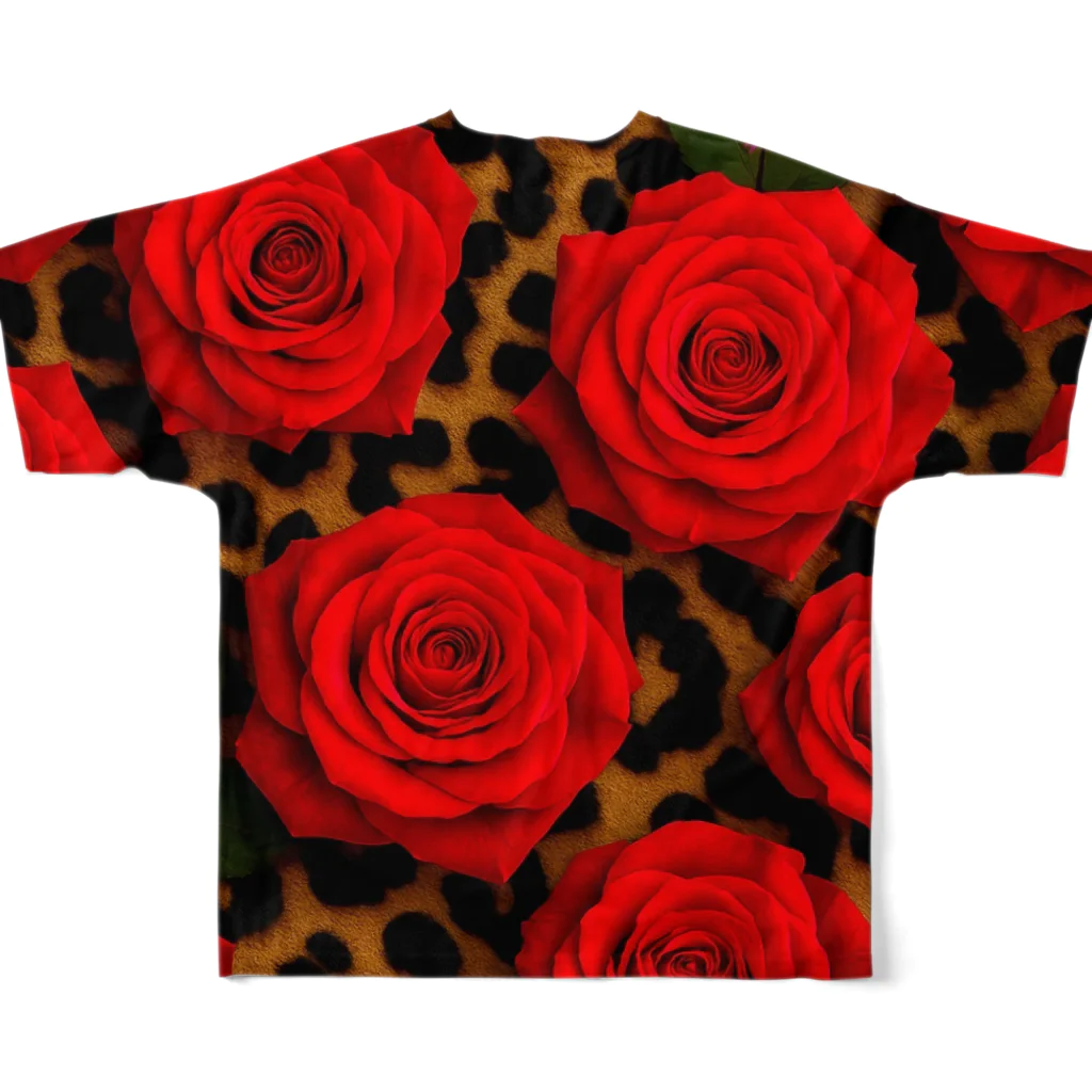 Rococo-Rose-Palace🌹✨️の赤い薔薇🌹✨️華麗なるヒョウ柄 All-Over Print T-Shirt :back