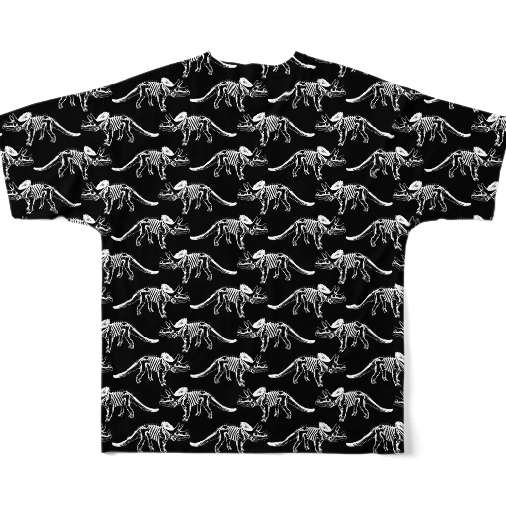 tottoのトリケラトプス骨格総柄(黒) フルグラフィックTシャツの背面