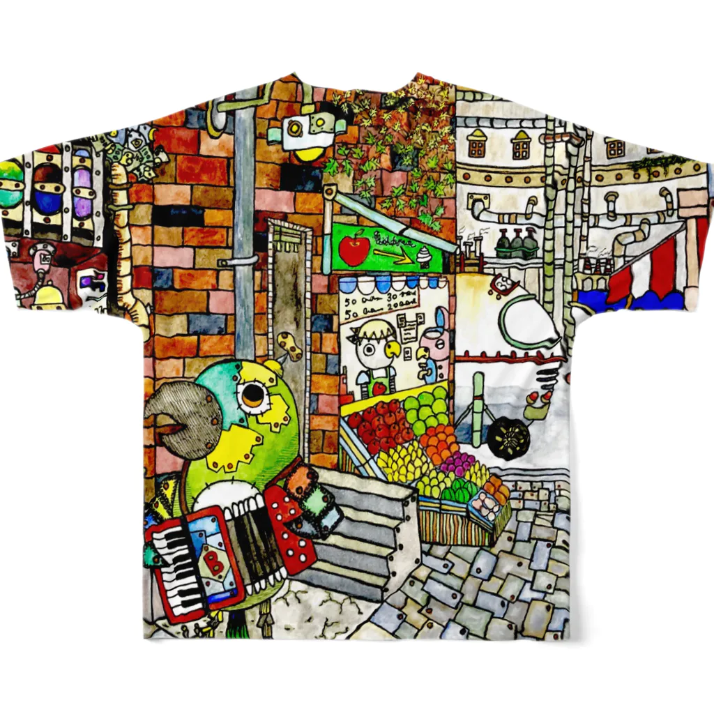 ねこぜや のROBOBO 「ボウ助ロボ マネーの行方」 All-Over Print T-Shirt :back