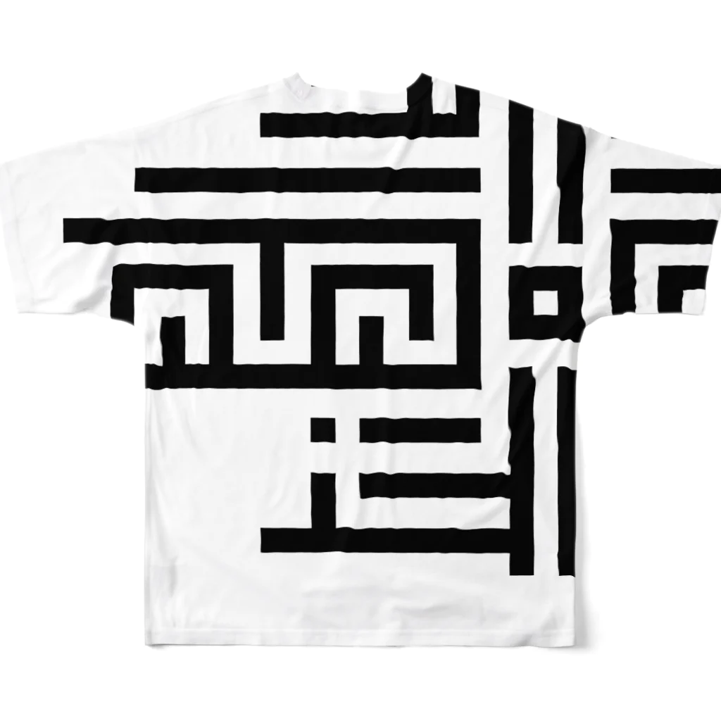 松や SUZURI店のモノクロ迷路 All-Over Print T-Shirt :back