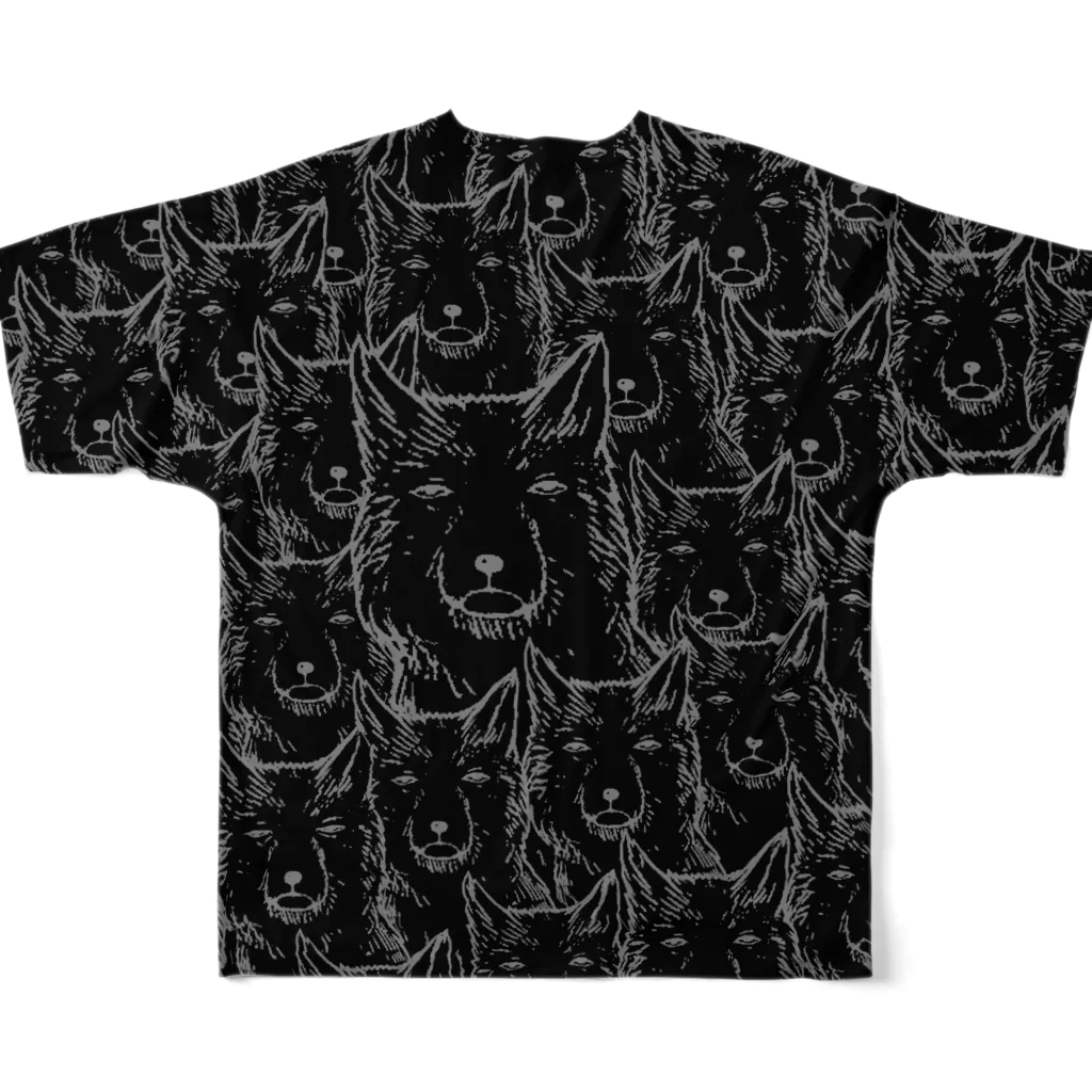 PygmyCat　suzuri店の両面印刷チベットスナギツネ_虚無ブラック All-Over Print T-Shirt :back