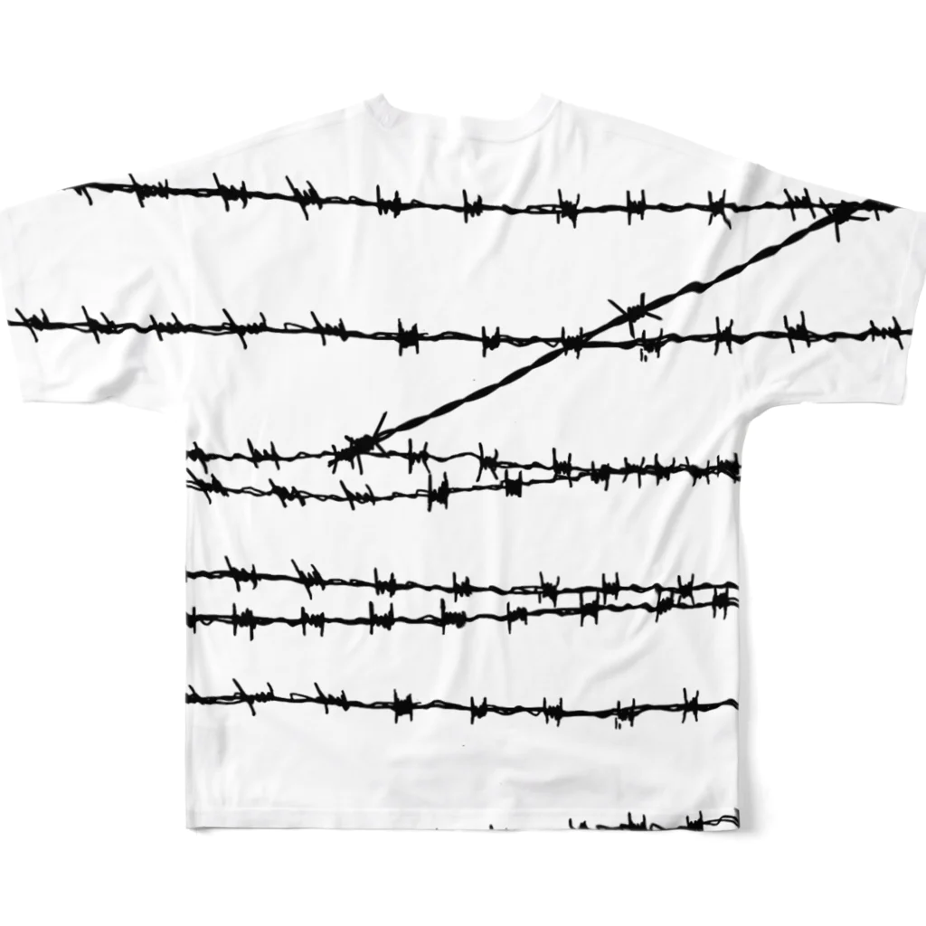 UK_StoreのBarbed border フルグラフィックTシャツの背面