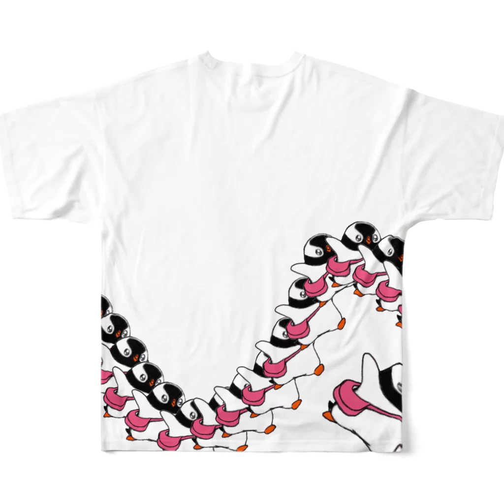 ヤママユ(ヤママユ・ペンギイナ)のあっちへこっちへプピゴン All-Over Print T-Shirt :back