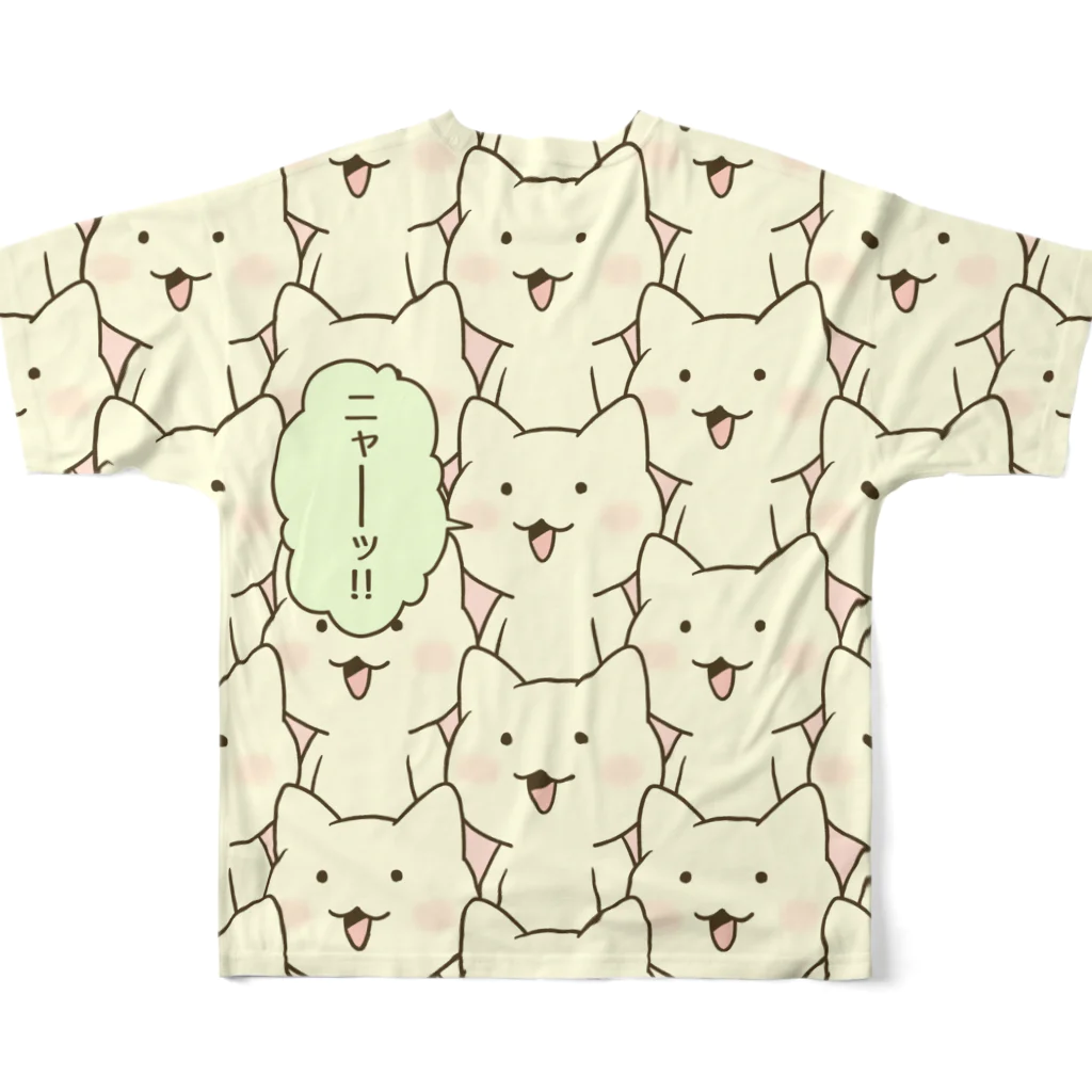 PygmyCat　suzuri店の「ニャー（フルカラー）」 All-Over Print T-Shirt :back