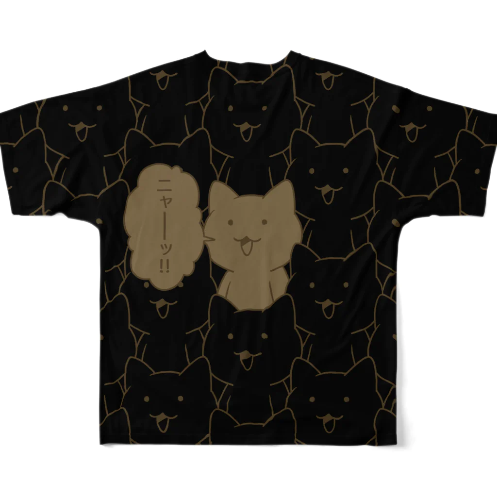 PygmyCat　suzuri店の「ニャー（ブラック）」 All-Over Print T-Shirt :back