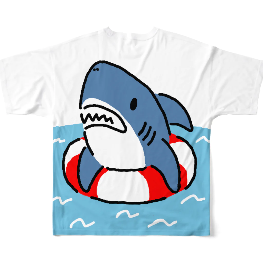 サメ わりとおもいのうきわでうかぶサメ All-Over Print T-Shirt :back