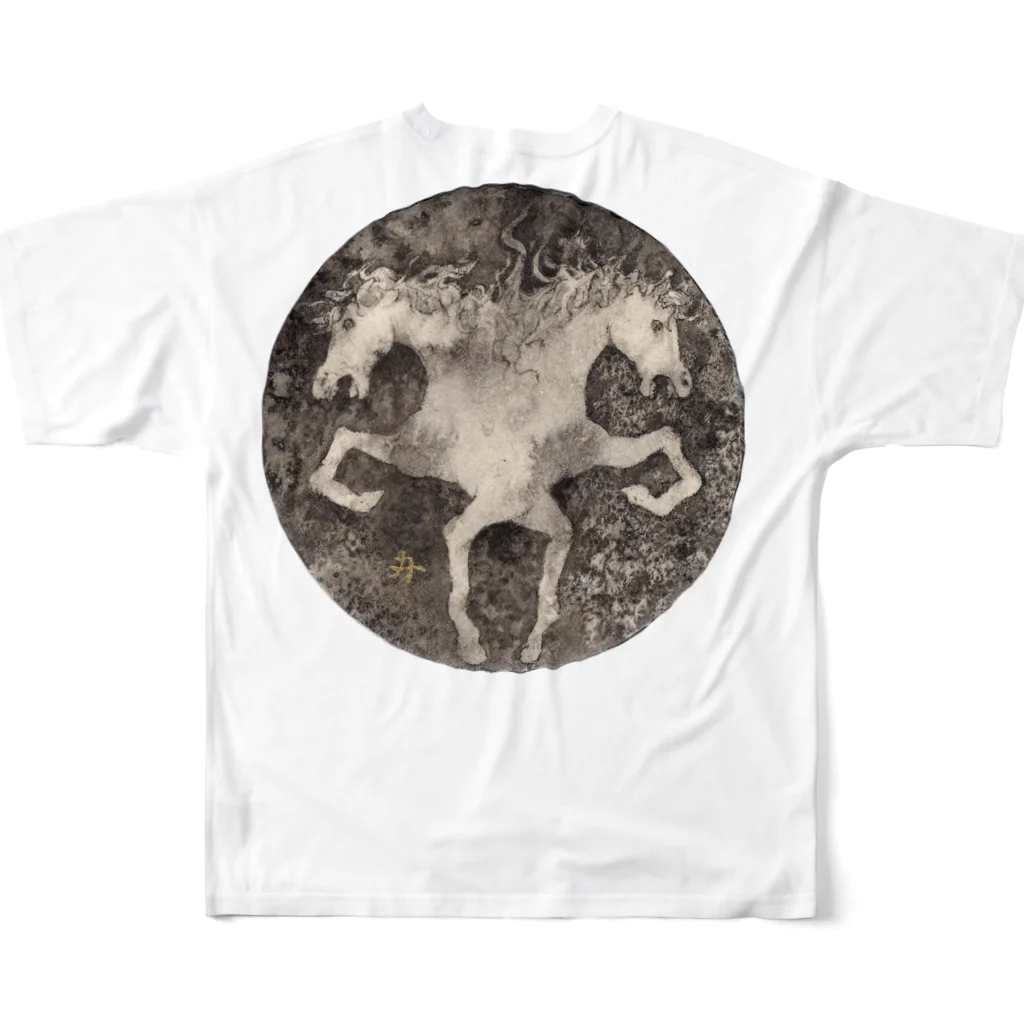 カリヲ屋スズリ支店の双頭馬　白　Double headed white horse  All-Over Print T-Shirt :back