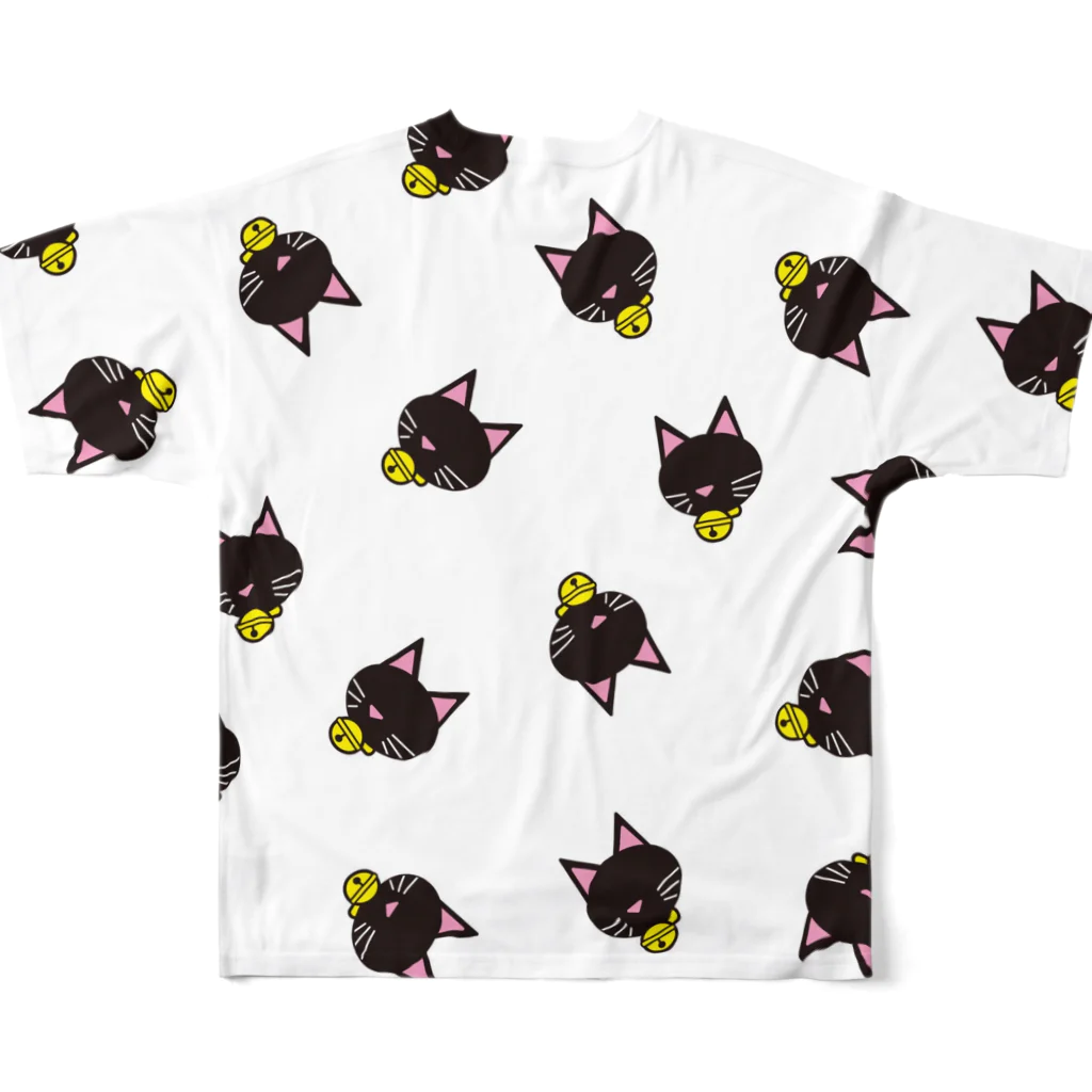 KittenCollar@仔猫の首輪のロゴ入り黒ネコ柄プリント フルグラフィックTシャツの背面