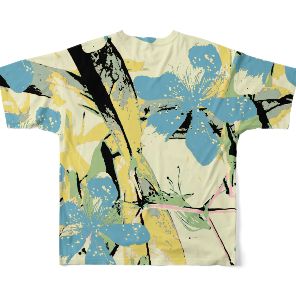 Planet Evansのアロハな花柄　イエロー All-Over Print T-Shirt :back