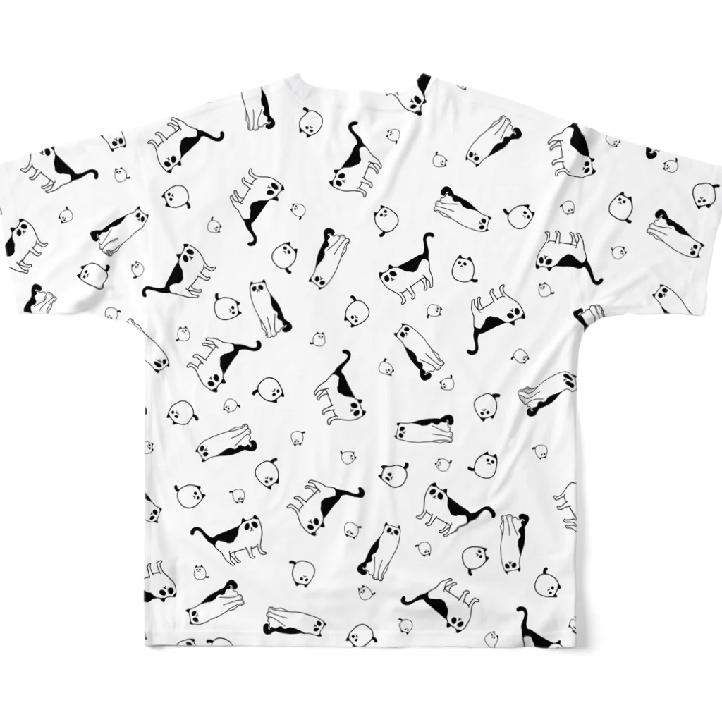 FAULHEITのパンダネコの群れ フルグラフィックTシャツの背面