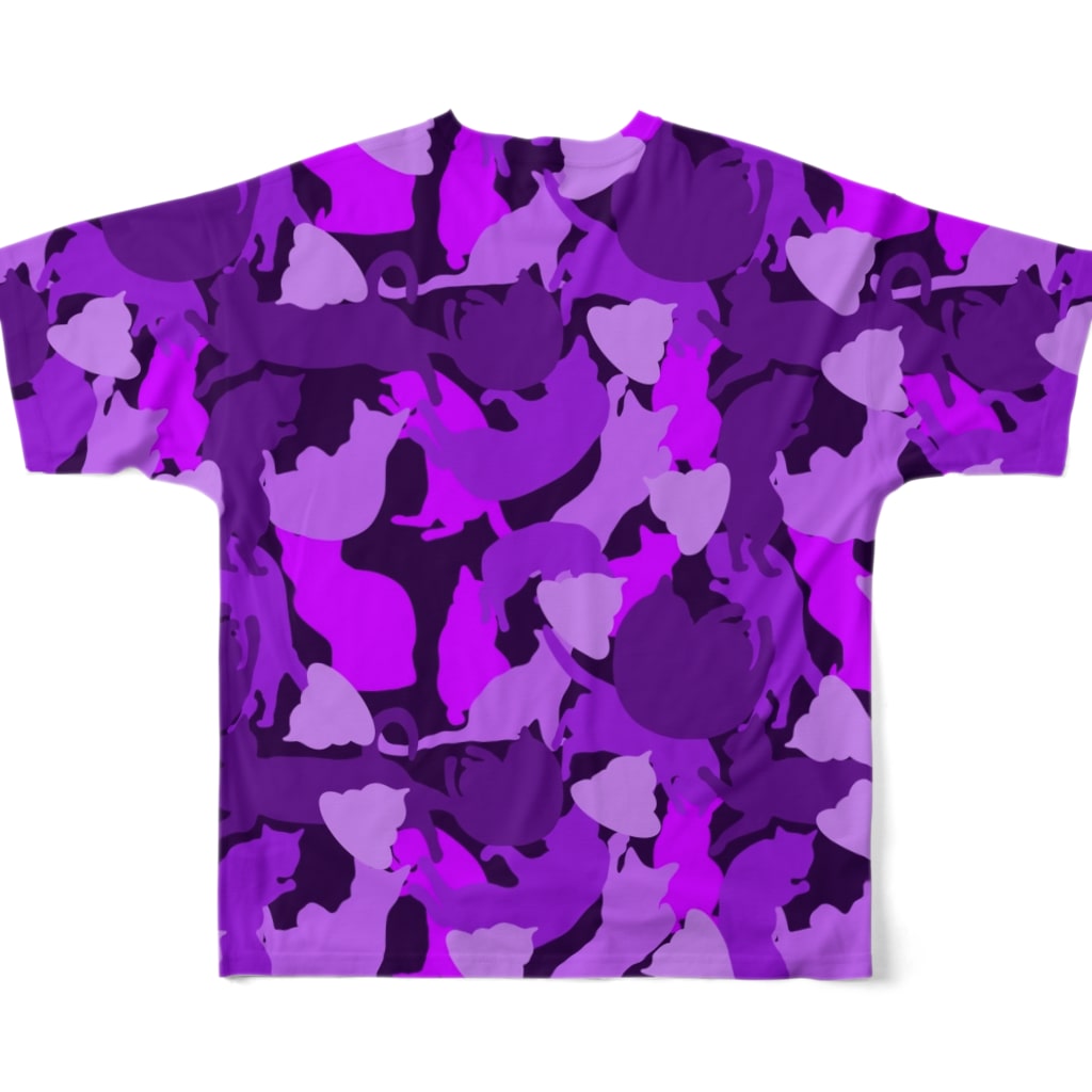 保護猫支援ショップ・パール女将のお宿のUNKO 迷彩　カモフラ　パープル All-Over Print T-Shirt :back