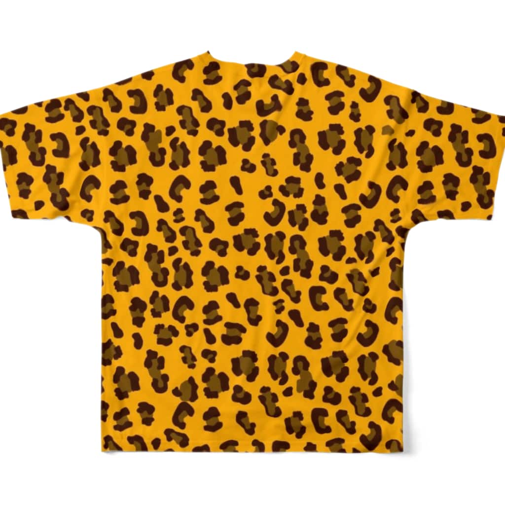 保護猫支援ショップ・パール女将のお宿のNYANKO　レオパード（豹柄） All-Over Print T-Shirt :back