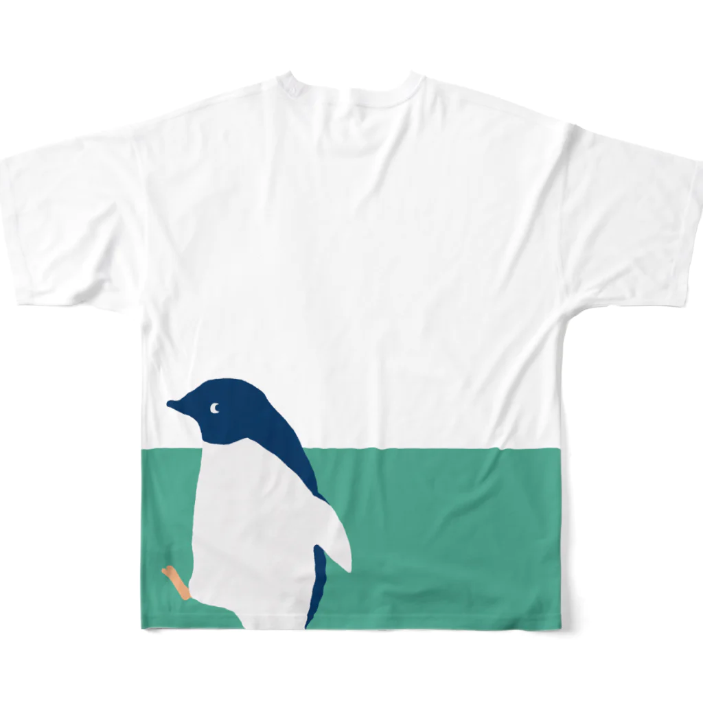 はしっこマルシェ　SUZURI店の恥ずかしがりやのペンギンズ 3 All-Over Print T-Shirt :back