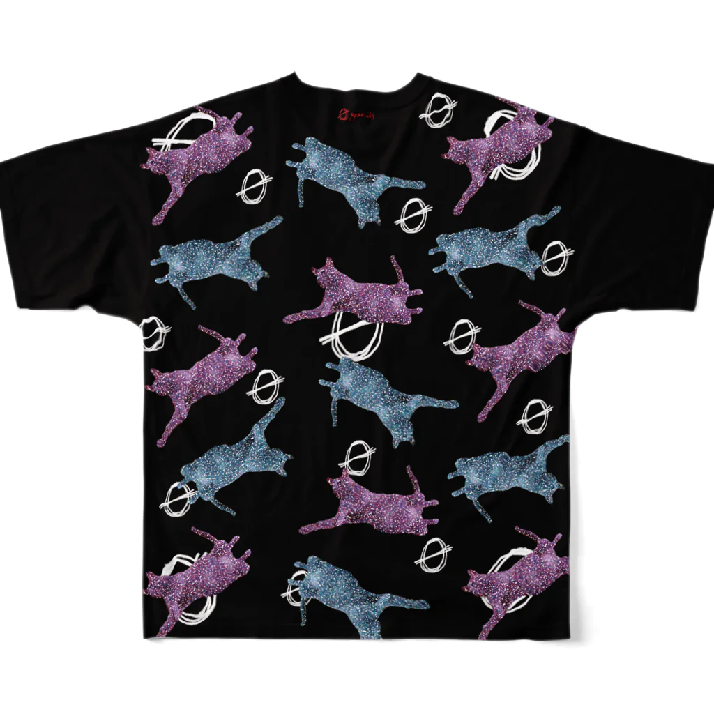 💊0-gravity💊の2色のドット猫ビッグシャツ（黒） All-Over Print T-Shirt :back