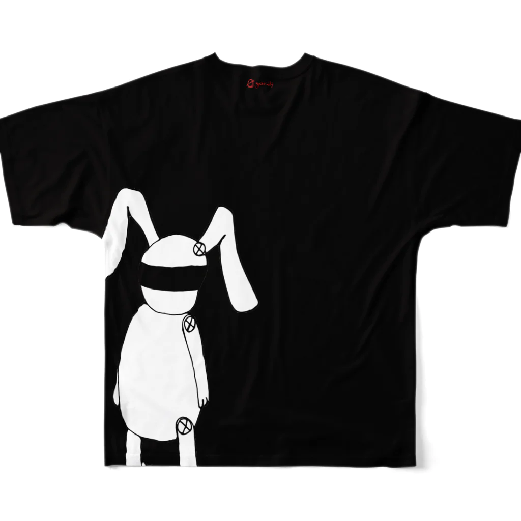 💊0-gravity💊のゼロウサちゃん直立フルグラビッグシャツ（黒） 풀그래픽 티셔츠の背面