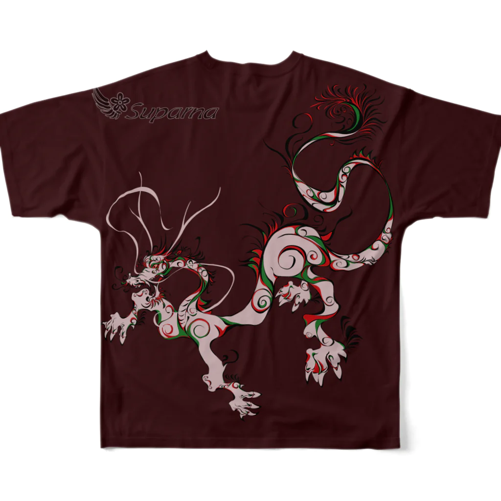 suparnaの龍　A　臙脂 All-Over Print T-Shirt :back