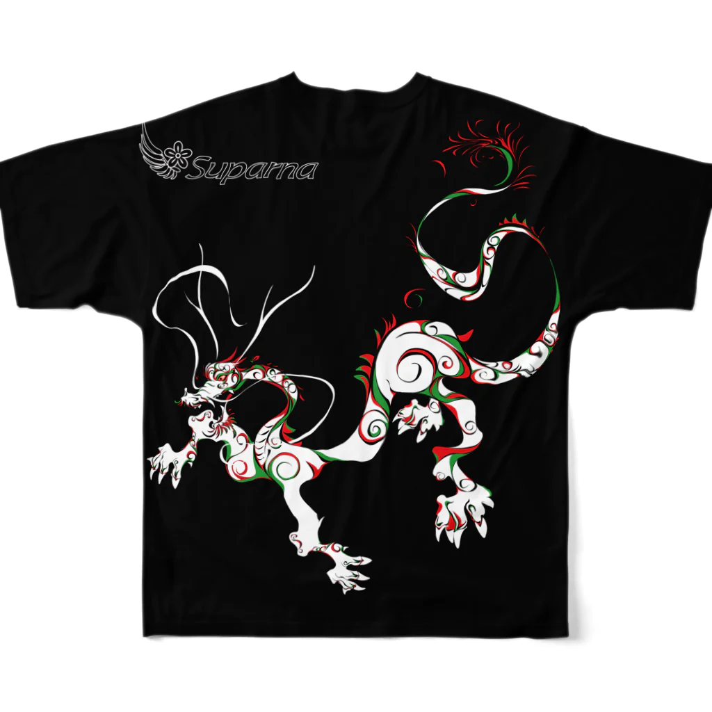 suparnaの龍 A　黒 フルグラフィックTシャツの背面