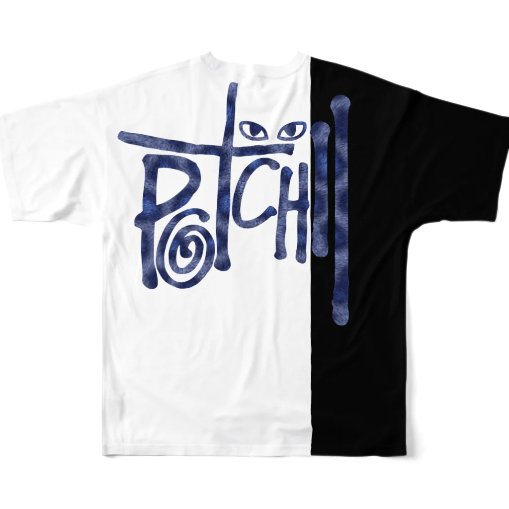 猫とやっし～ぃのアレコレの青ヒョウ柄 All-Over Print T-Shirt :back