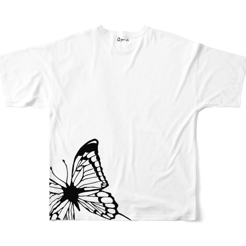 💊0-gravity💊のバタフライ黒＋赤唐草ビッグシャツ（白） All-Over Print T-Shirt :back