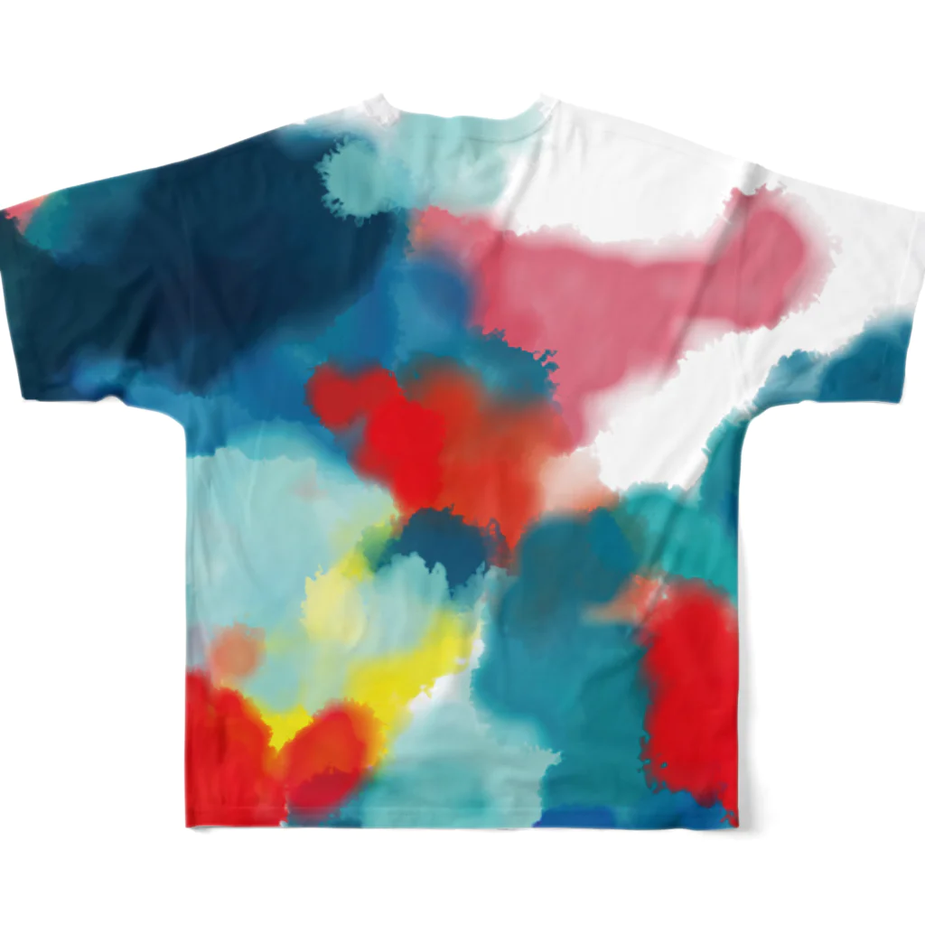 色にじみの水彩風（青） All-Over Print T-Shirt :back