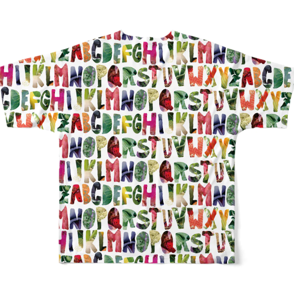 mya-mya=MIYA JUNKO's shop 02のAlphabet of Vegetables All-Over Print T-Shirt :back