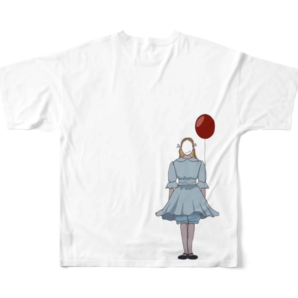 prunelleの風船と女の子 フルグラフィックTシャツの背面