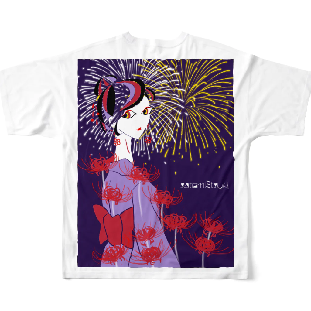 satomimitsukiの彼岸花火 バックプリント フルグラフィックTシャツの背面