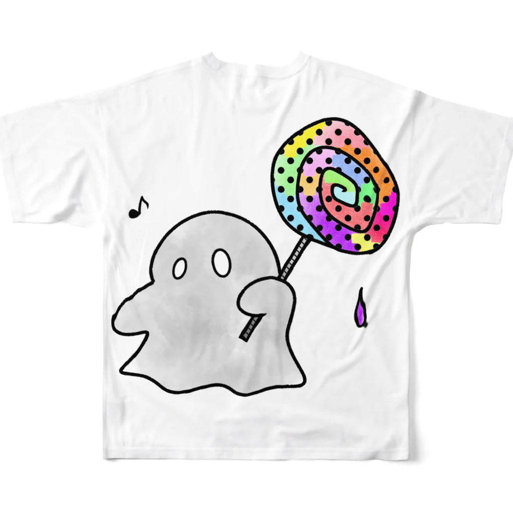 ナオ / CandyLip店のキャンディもらった幽霊さん フルグラフィックTシャツの背面