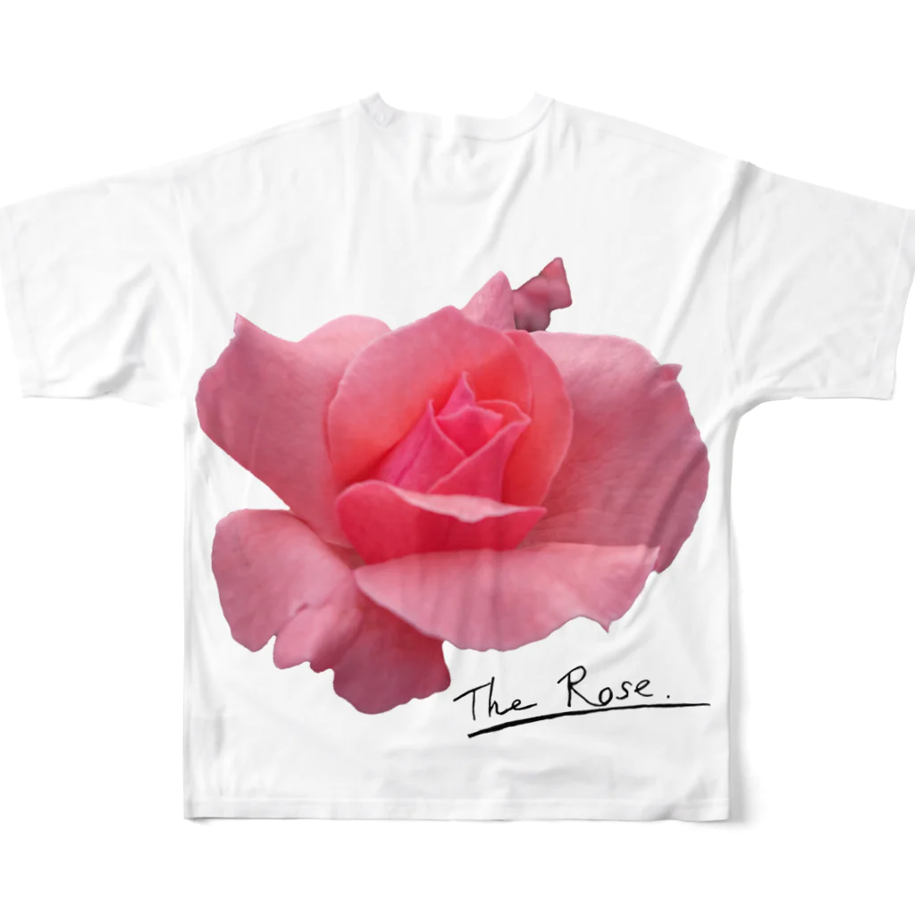 でおきしりぼ子の実験室のThe Rose (Half-blooming) フルグラフィックTシャツの背面