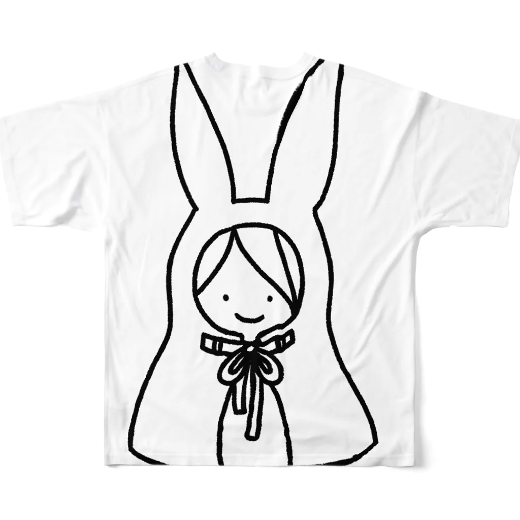 ポキポキぽっきーのうさ耳ケープをかぶった女の子 All-Over Print T-Shirt :back