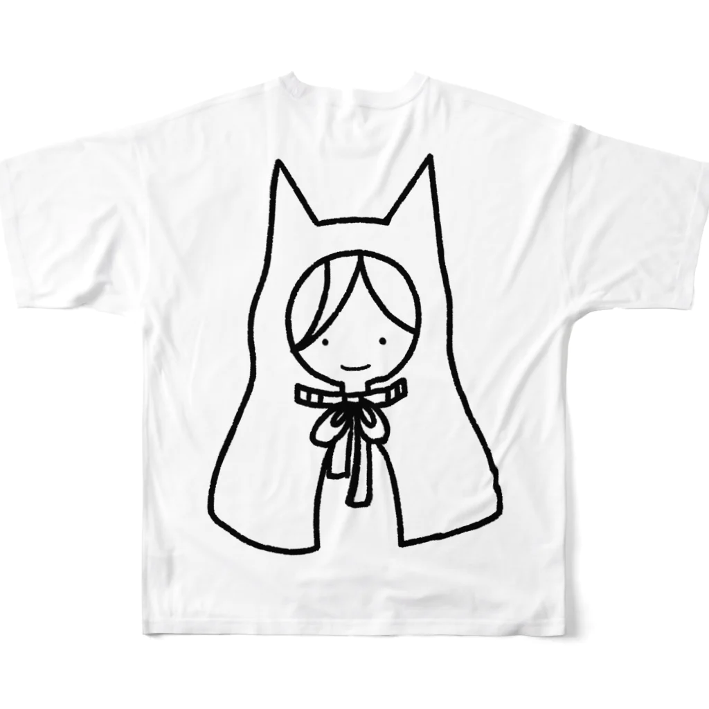 ポキポキぽっきーのねこ耳ケープをかぶった女の子 フルグラフィックTシャツの背面