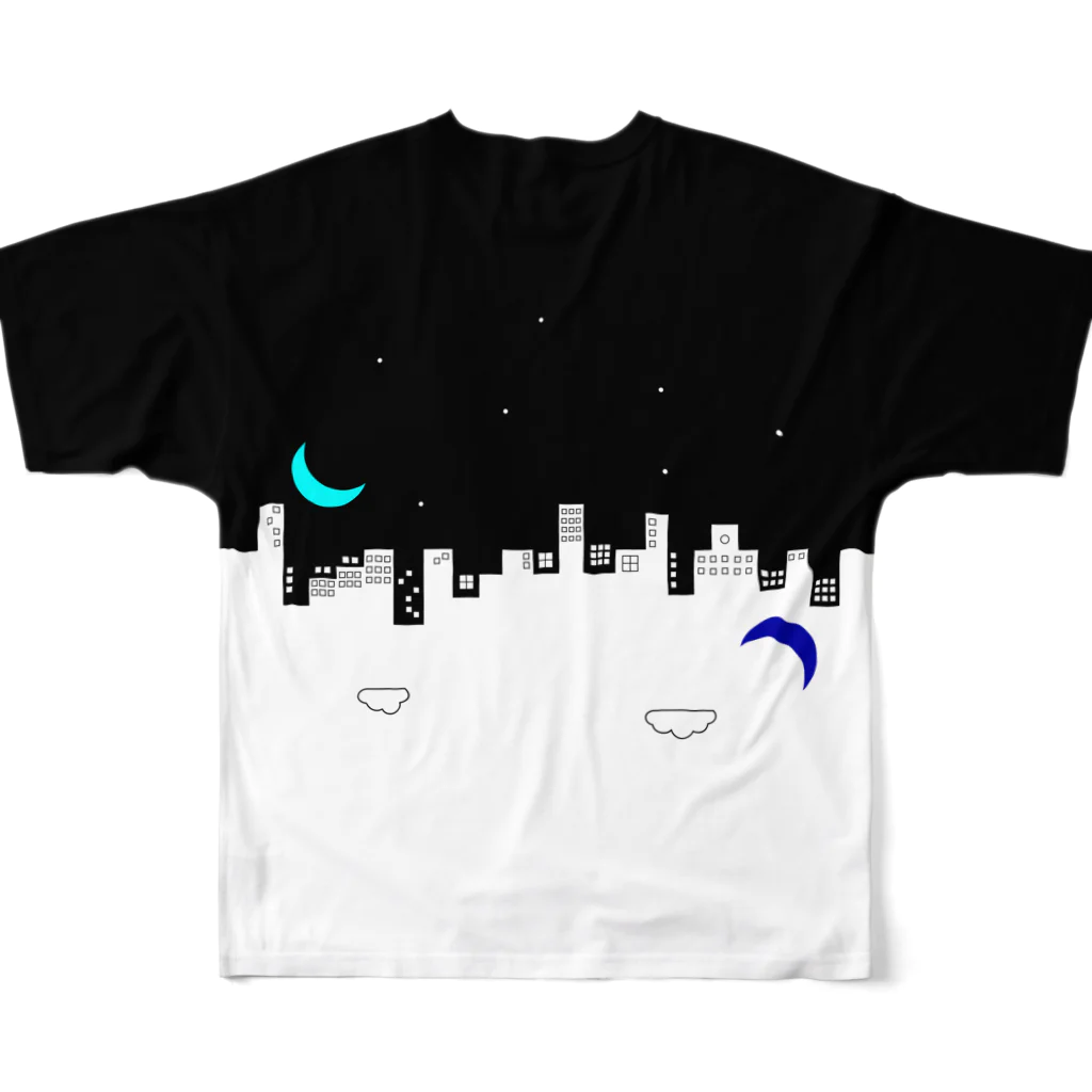 ざっか 夜光昼夢の【夜】いっしょうけんめいパワポで作ったロゴの服 All-Over Print T-Shirt :back