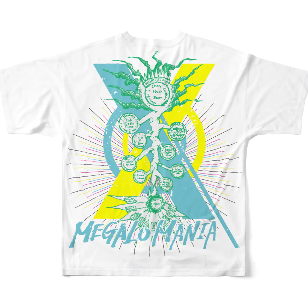 斬る'em ALL/DJつづきともみの【KJデザイン】MEGALO MANIA-005-WH #MGLMNA All-Over Print T-Shirt :back