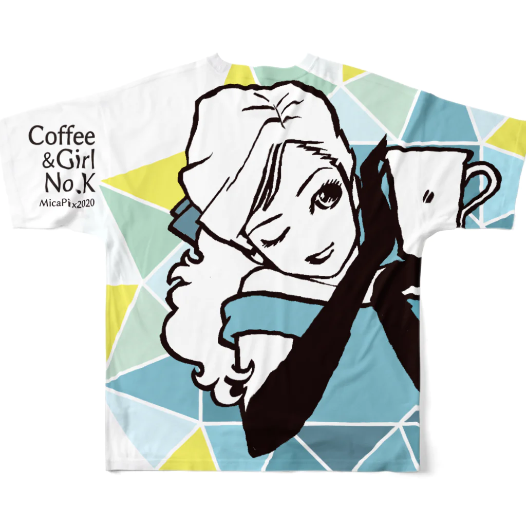 MicaPix/SUZURI店のCoffee&Girl "No.K"（バックプリント） フルグラフィックTシャツの背面