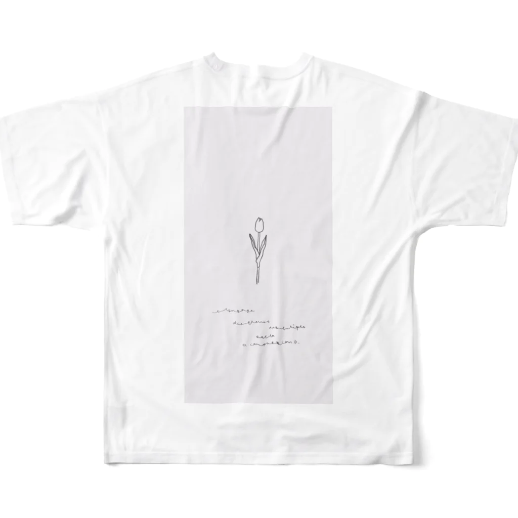 rilybiiのbaby gray pink 線画tulip 花言葉  All-Over Print T-Shirt :back