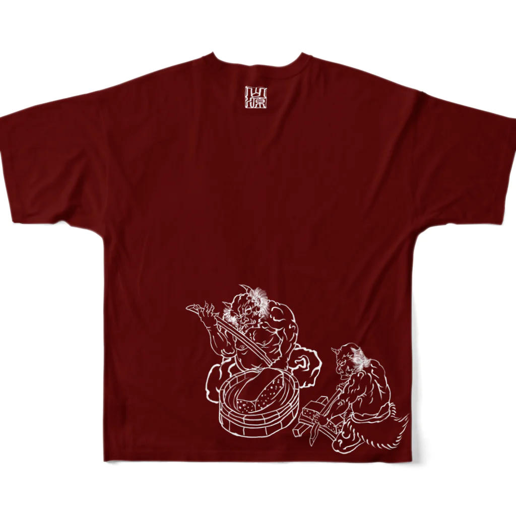 鍛屋　山源の鬼王丸　エンジ All-Over Print T-Shirt :back