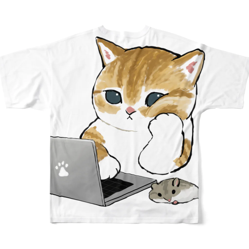 mofusandの在宅勤務のプロ、その名は猫。 All-Over Print T-Shirt :back