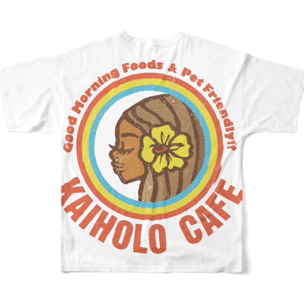 Kaiholo Cafe のカイホロカフェ　オリジナルロゴ　カラー フルグラフィックTシャツの背面