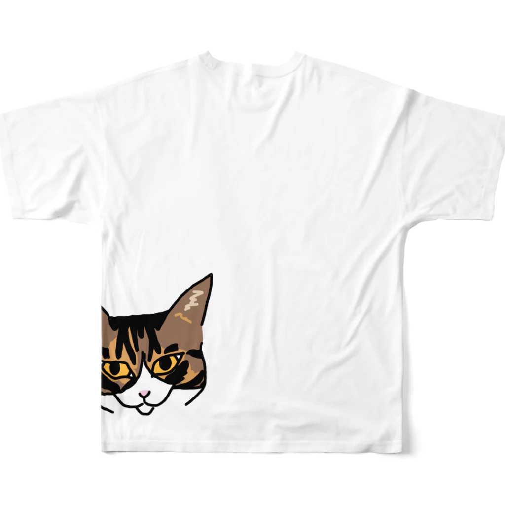 きじしろねこ、ボンボンきなおのきじしろねこのジト目 フルグラフィックTシャツの背面