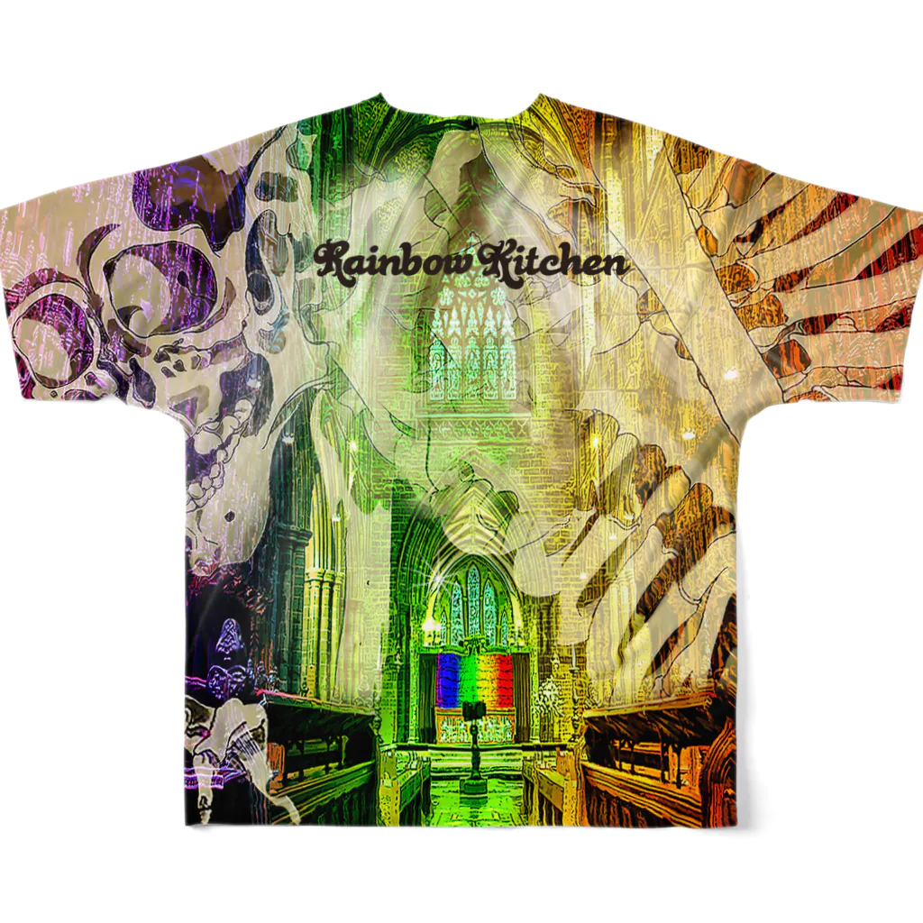 虹乃屋-RainbowKitchen-のRainbowKitchen　座裏の古内裏Tシャツ All-Over Print T-Shirt :back