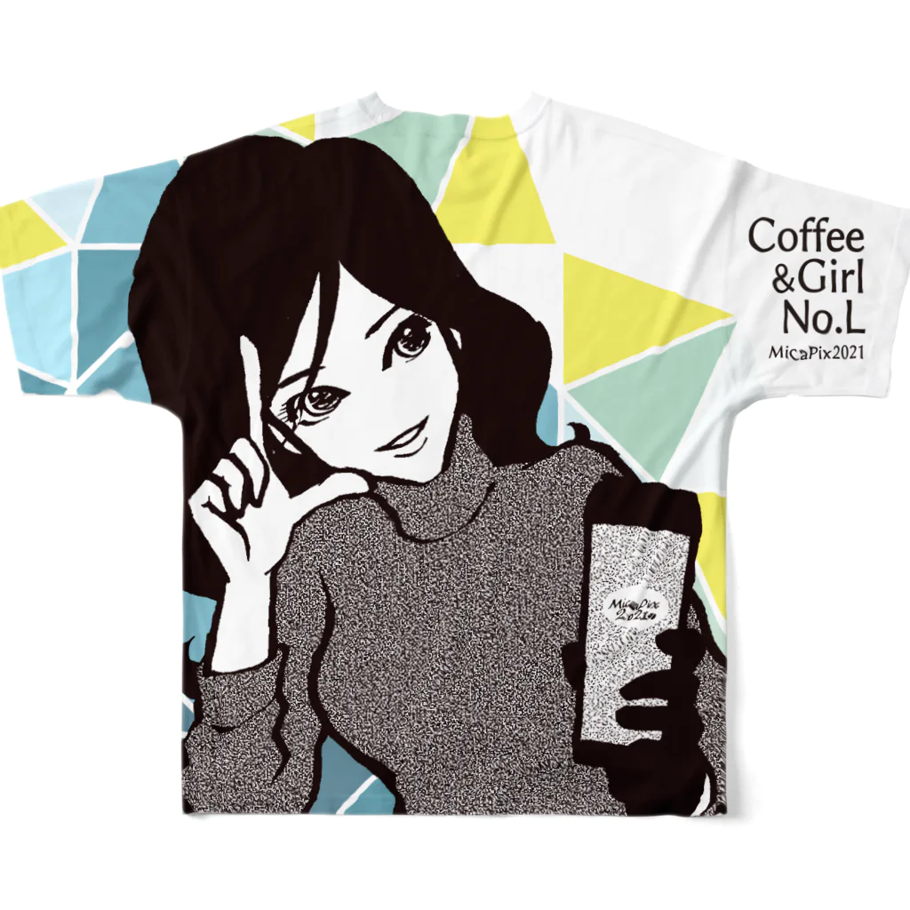 MicaPix/SUZURI店のCoffee&Girl "No.Ｌ"（バックプリント） All-Over Print T-Shirt :back